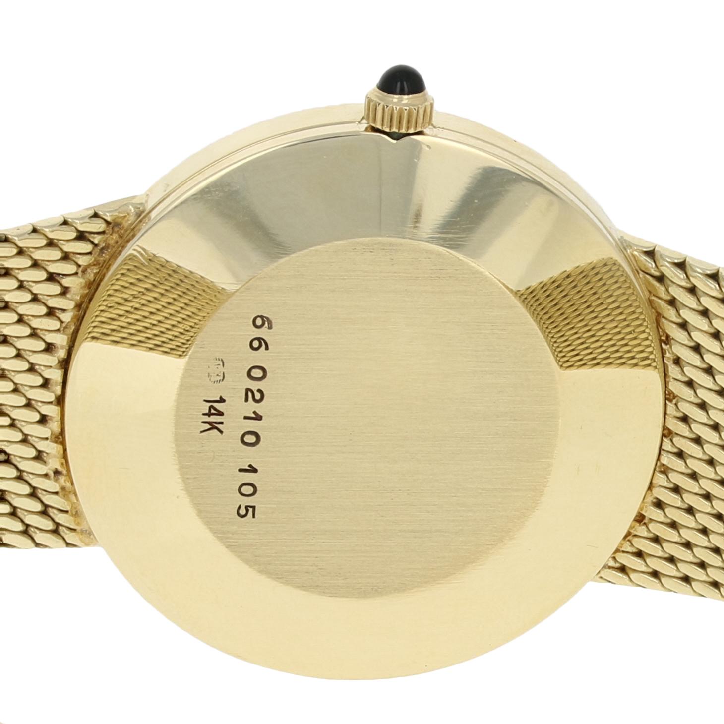 Round Cut Movado Museum Watch, 14 Karat Gold Quartz 2 Year Warranty 66 0210 105