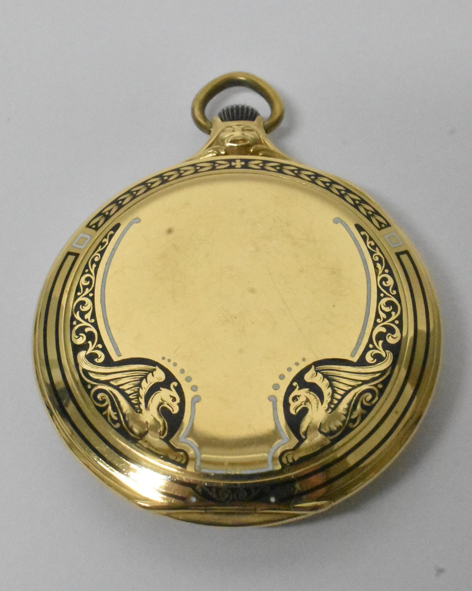 Movado of Enamel 18k Pocket Watch In Good Condition For Sale In Toledo, OH