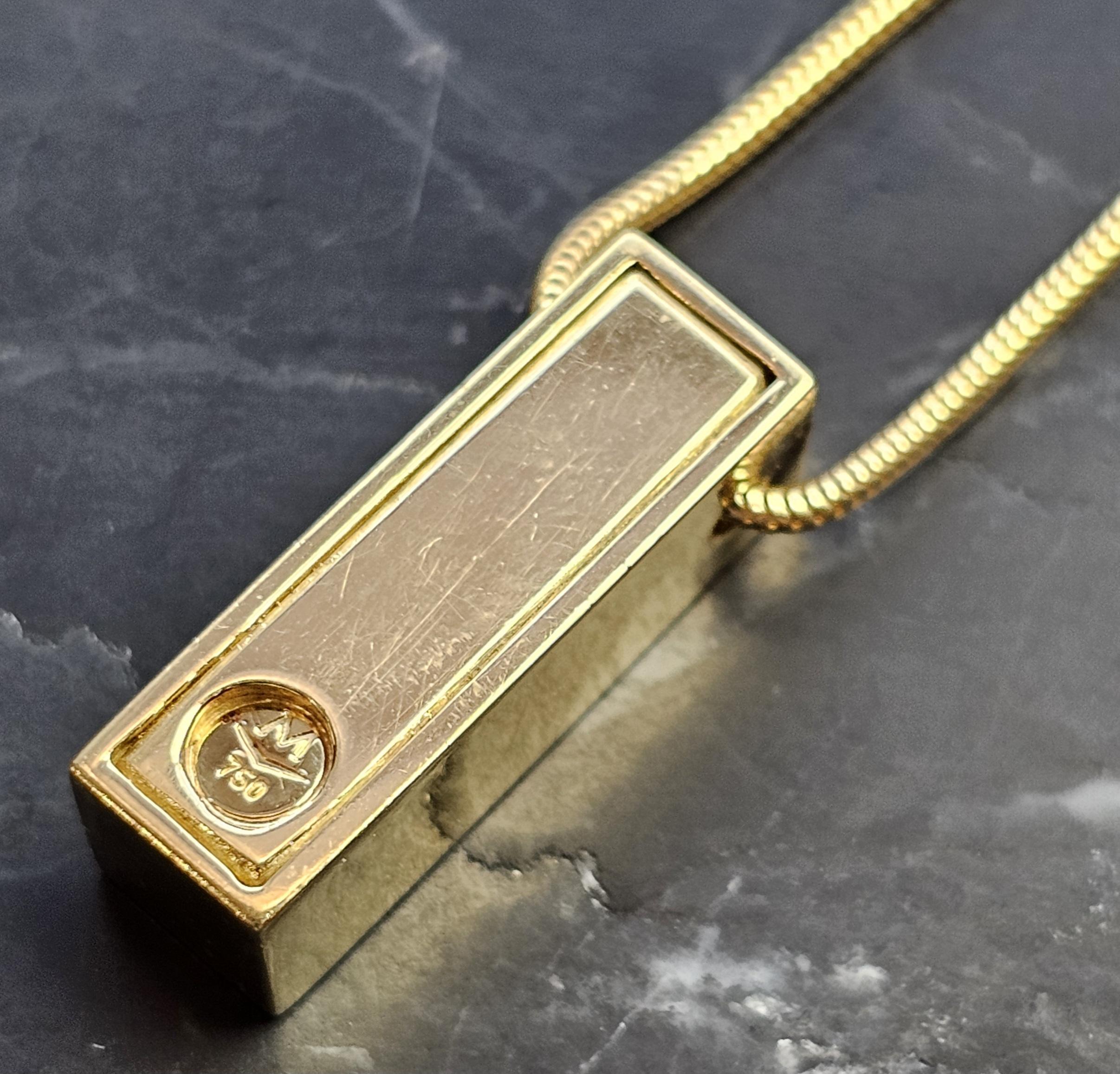 Movado Pendant Necklace 18k Yellow Gold Pave Diamond Heart Bar Rope Chain In Good Condition For Sale In Northbrook, IL