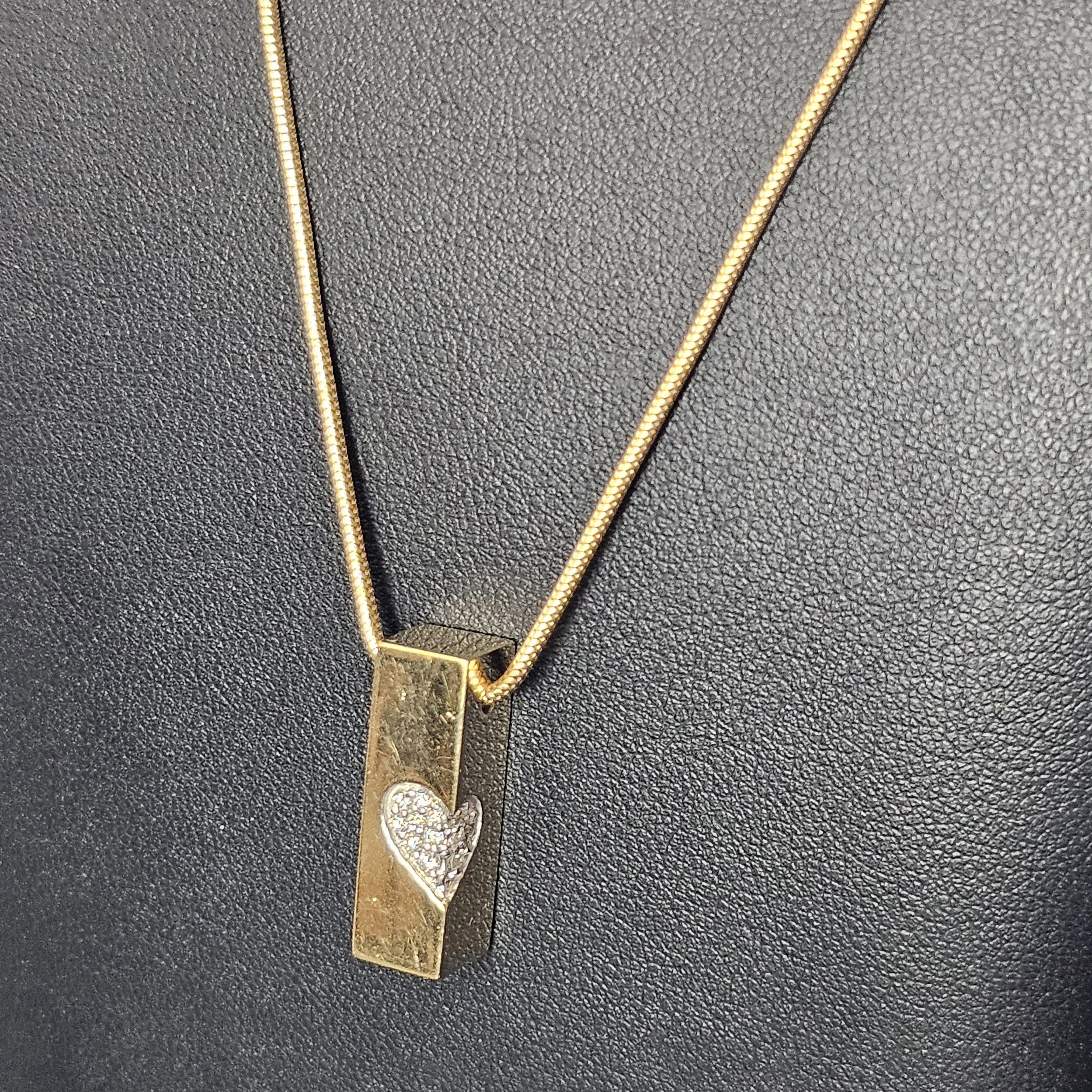 Women's Movado Pendant Necklace 18k Yellow Gold Pave Diamond Heart Bar Rope Chain For Sale