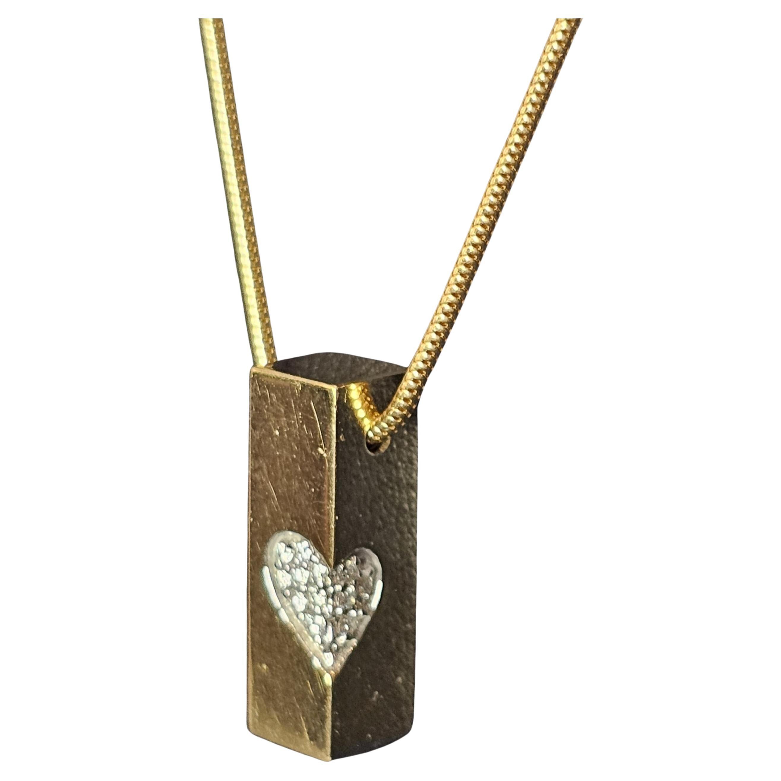 Movado Pendant Necklace 18k Yellow Gold Pave Diamond Heart Bar Rope Chain