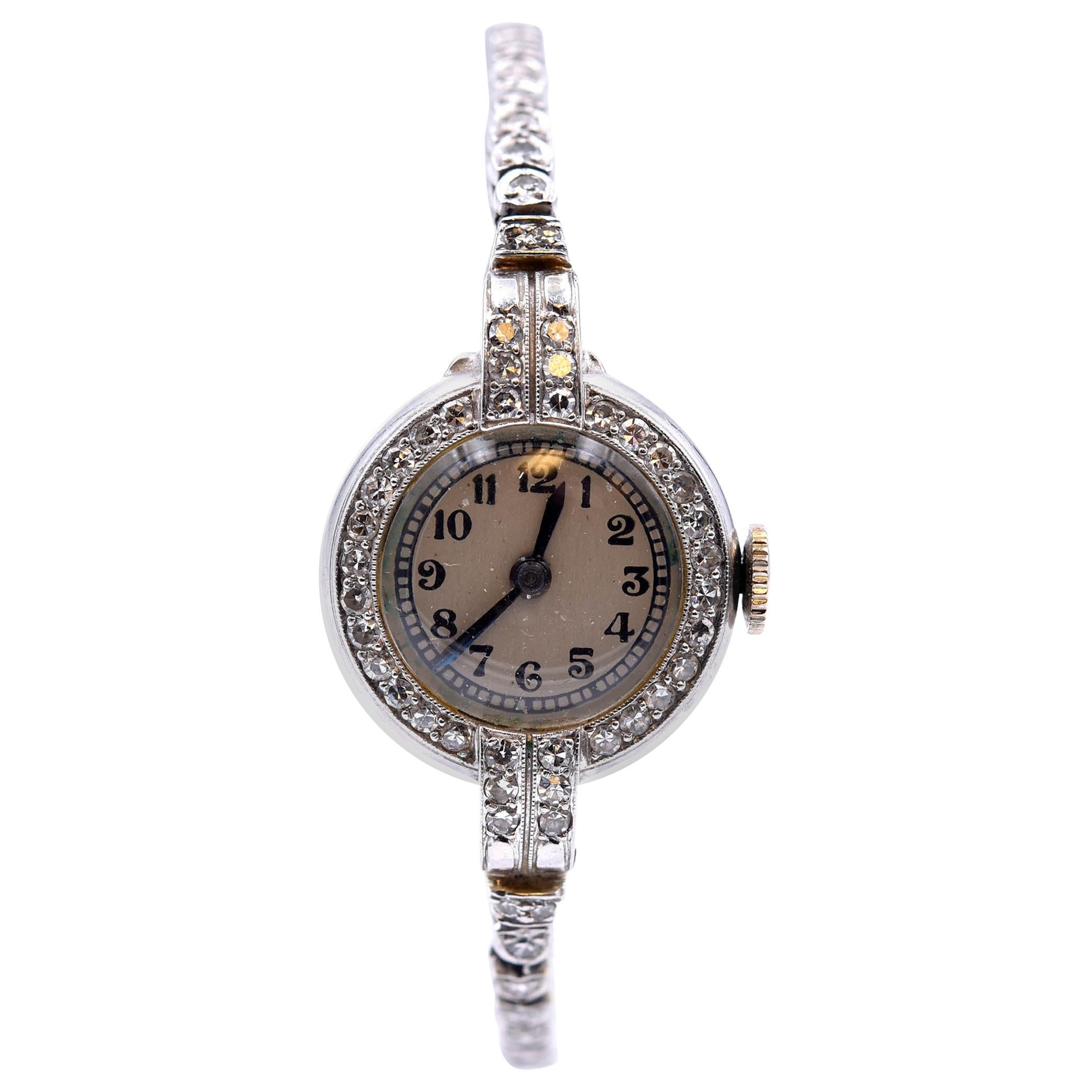 Movado Platinum Diamond Vintage Ladies Watch