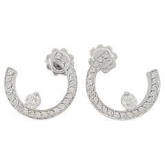 Movado - Boucles d'oreilles italiennes en or blanc 18 carats avec diamants à taille ronde et brillante