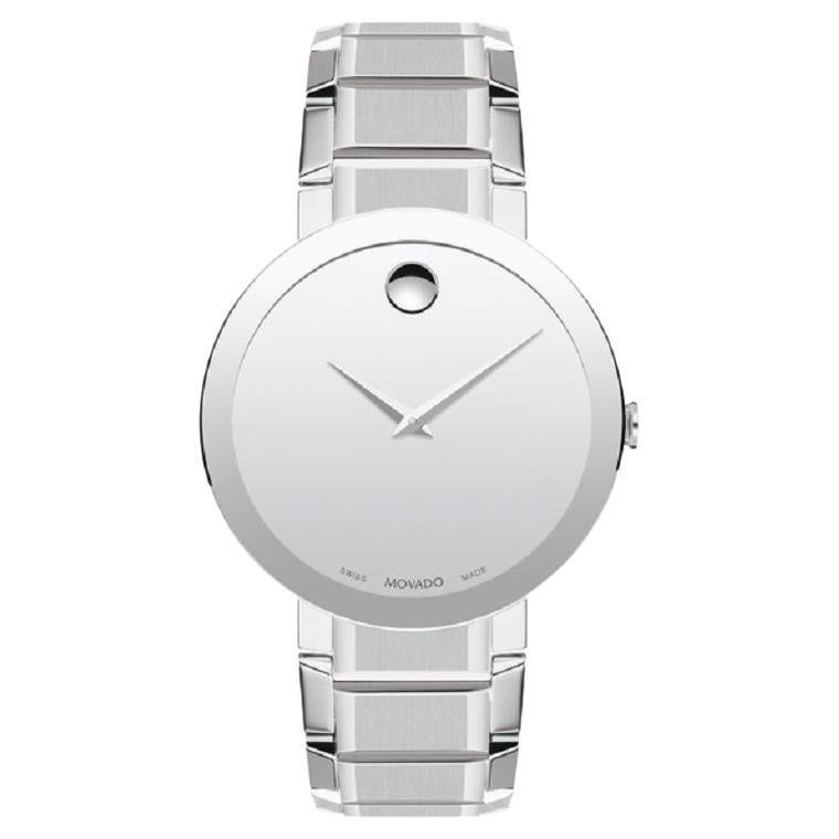 Movado Sapphire 39mm Silver Dial Stainless Steel Men's Watch 607178 For Sale