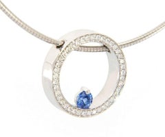 Movado Sapphire and Diamond Circle Pendant Necklace in 18kt White Gold
