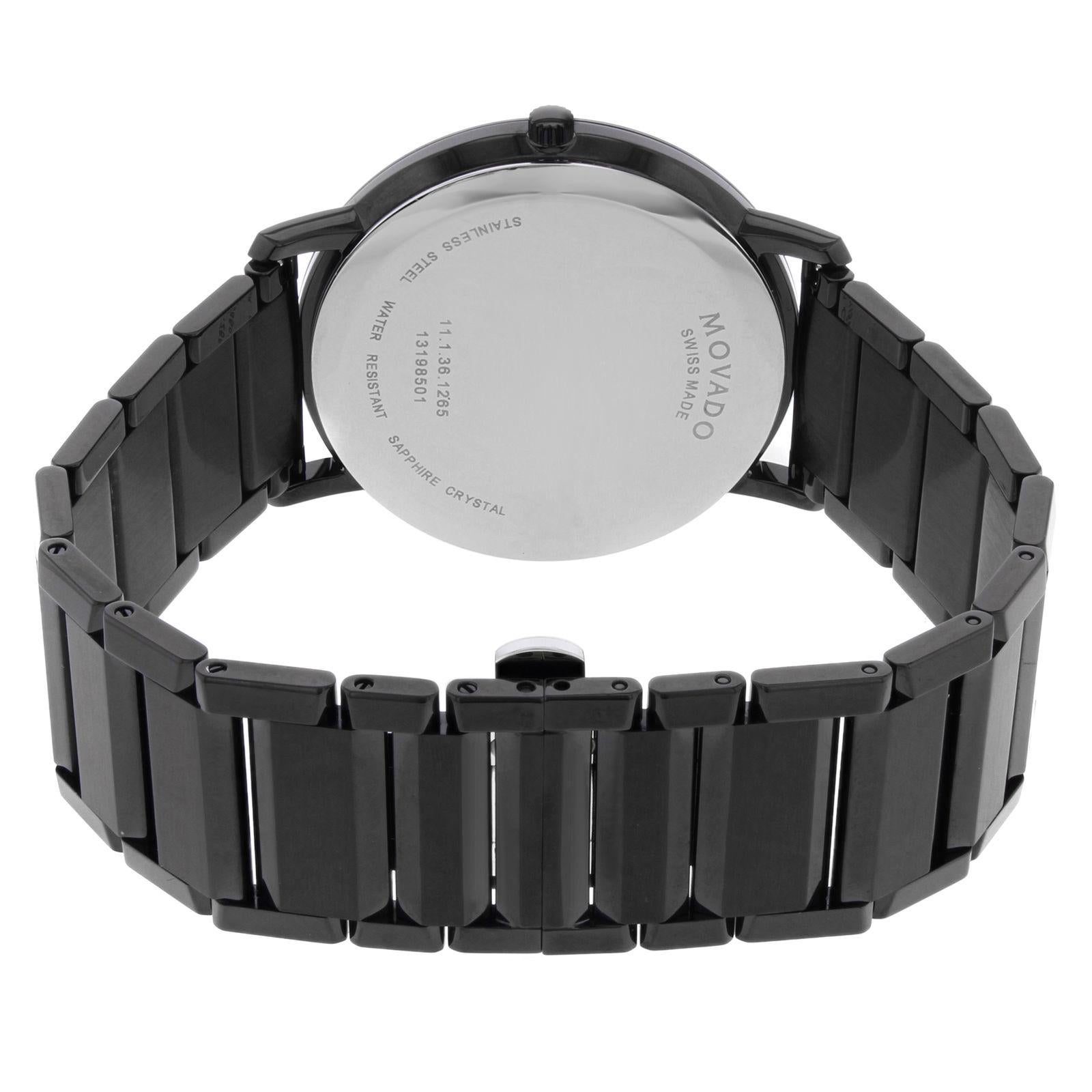 Movado Sapphire Black Dial Analog PVD Thin Steel Quartz Men's Watch 0606882 In New Condition In New York, NY