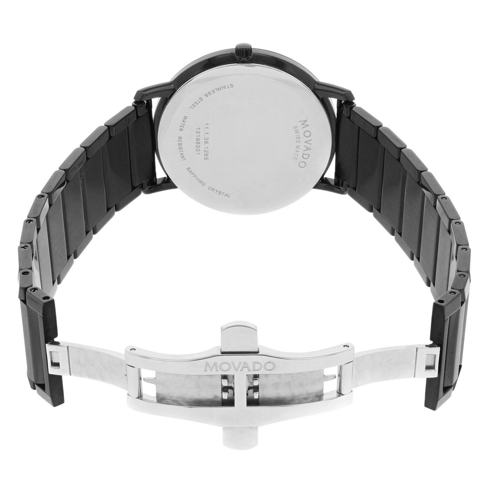 Movado Sapphire Black Dial Analog PVD Thin Steel Quartz Men's Watch 0606882 1