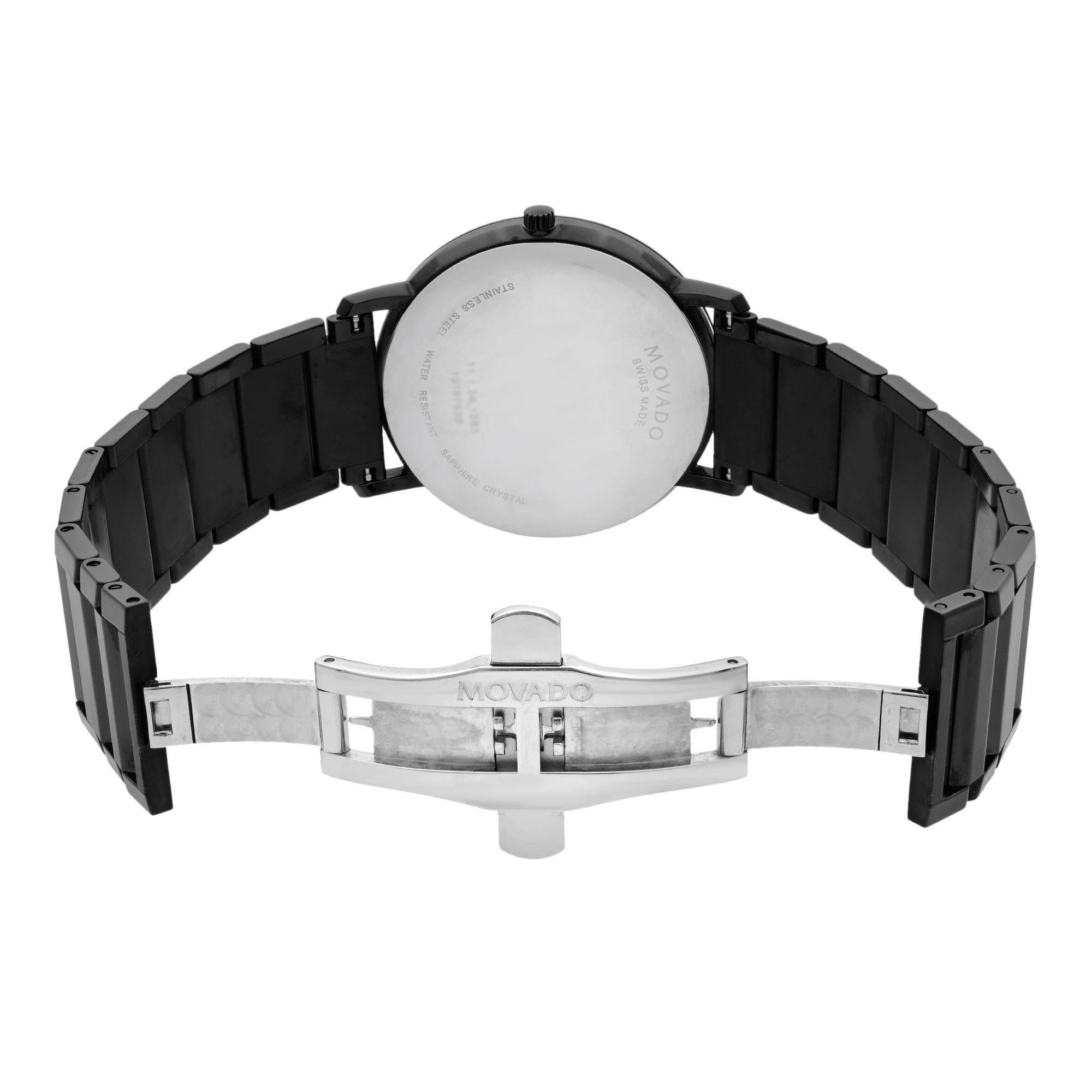 Movado Sapphire Black Dial Analog PVD Thin Steel Quartz Men's Watch 0606882 1