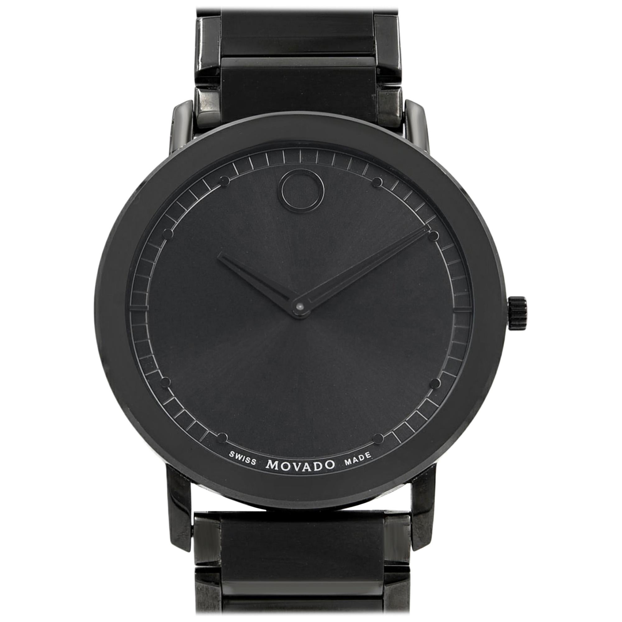 Movado Sapphire Black Dial Analog PVD Thin Steel Quartz Men's Watch ...