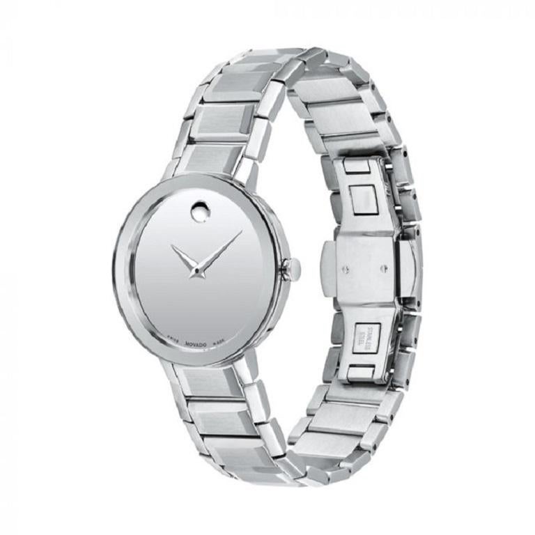 Movado Sapphire Mirror Silver Dial 28mm Stainless Steel Ladies Watch 607547

Case Size: 28mm
Water Resistance 30M.
Strap Material: Stainless Steel
Strap Color: Silver
Case Color: Silver