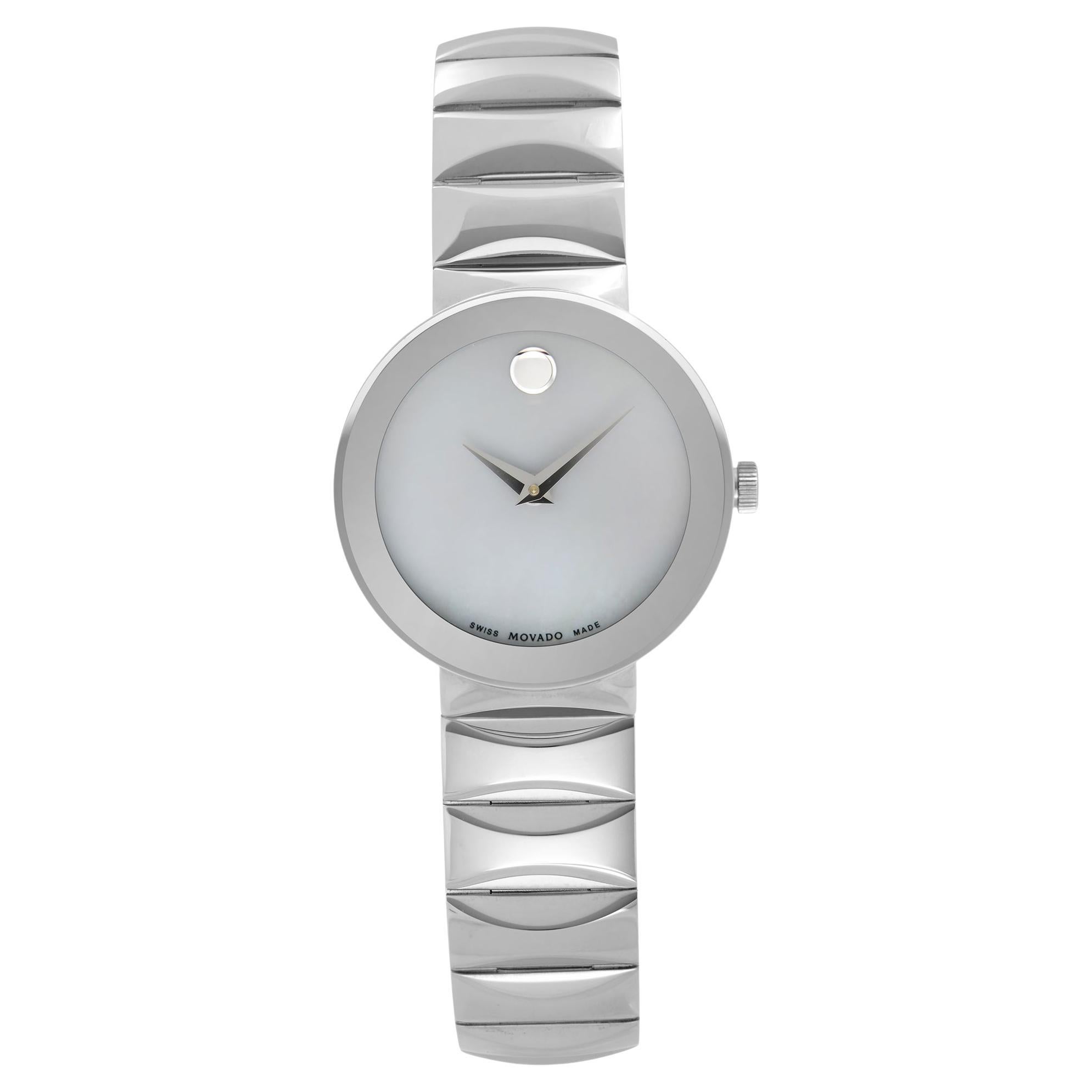 Movado Sapphire Museum Steel Grey MOP Dial Ladies Quartz Watch 0607048