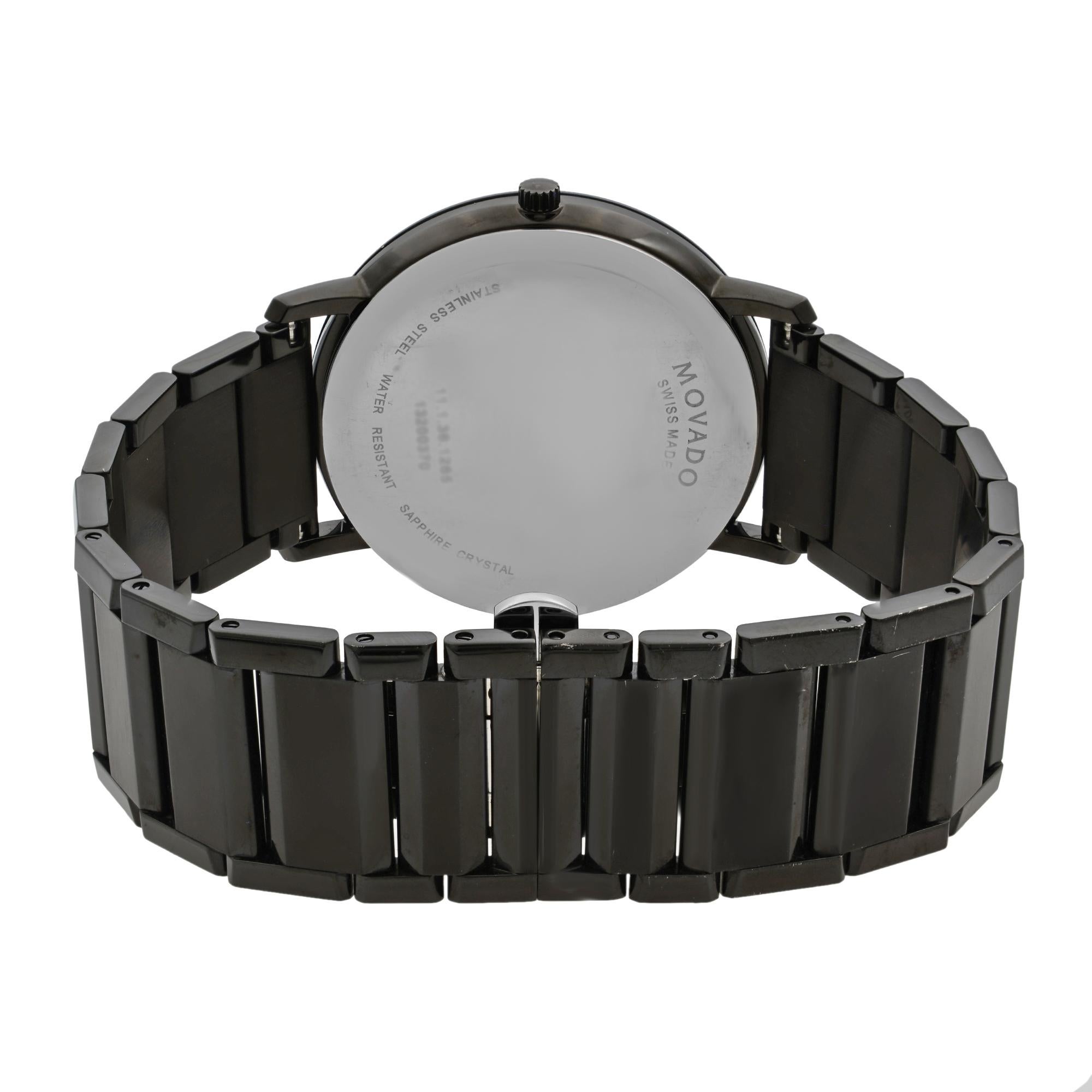 Movado Sapphire PVD Stainless Steel Black Dial Quartz Men's Watch 0606882 1
