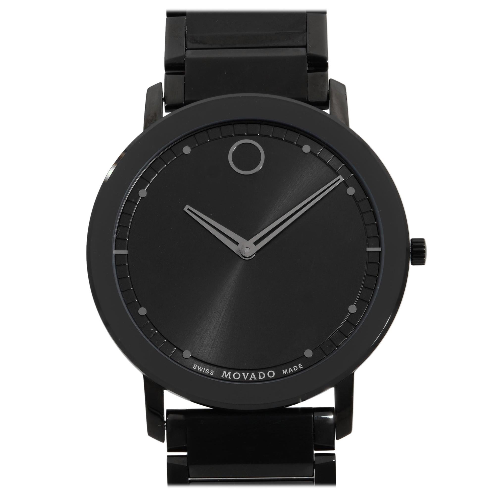 Movado Sapphire PVD Stainless Steel Black Dial Quartz Men's Watch 0606882
