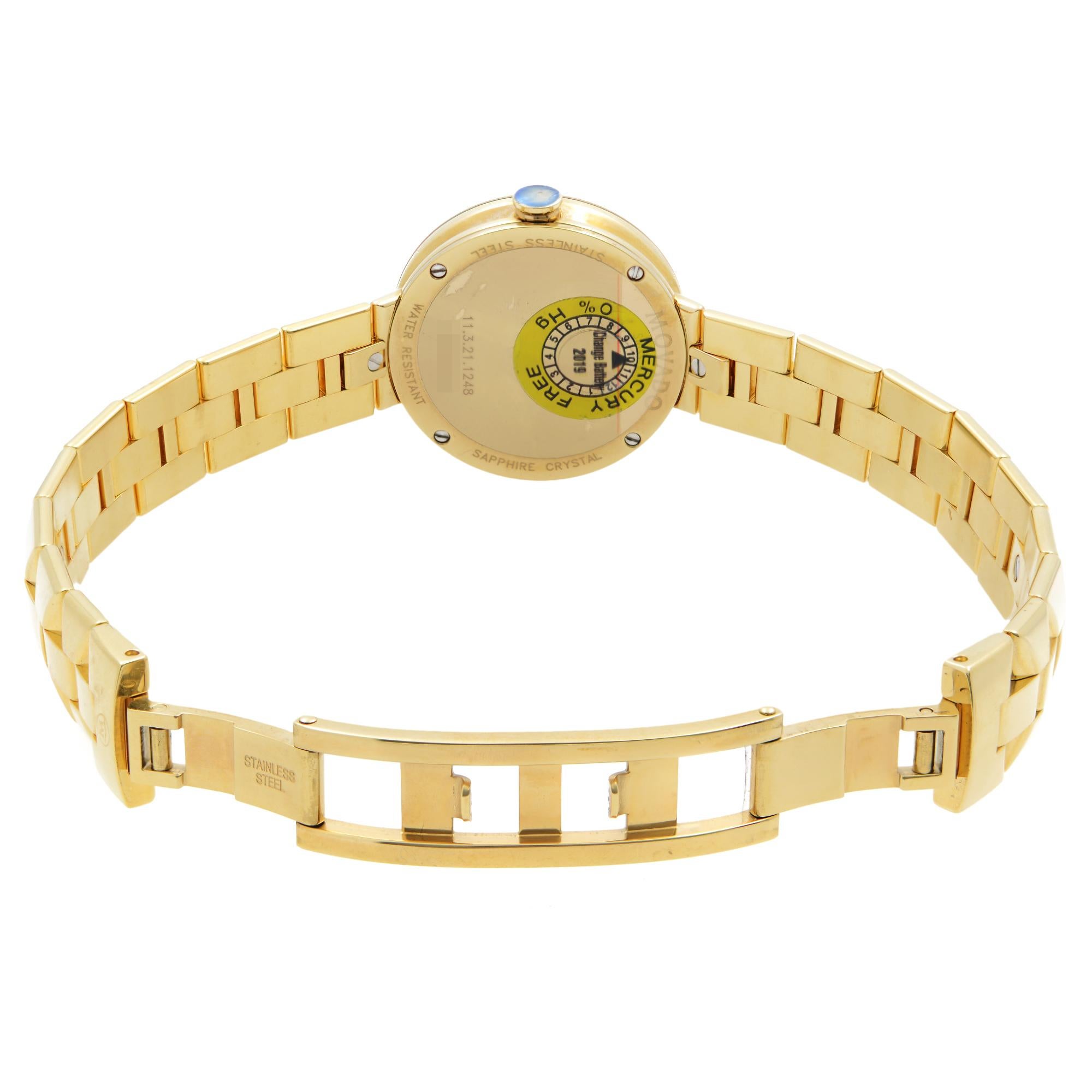 Movado Sapphire Steel Gold PVD Champagne Dial Quartz Ladies Watch 0606816 In Excellent Condition For Sale In New York, NY