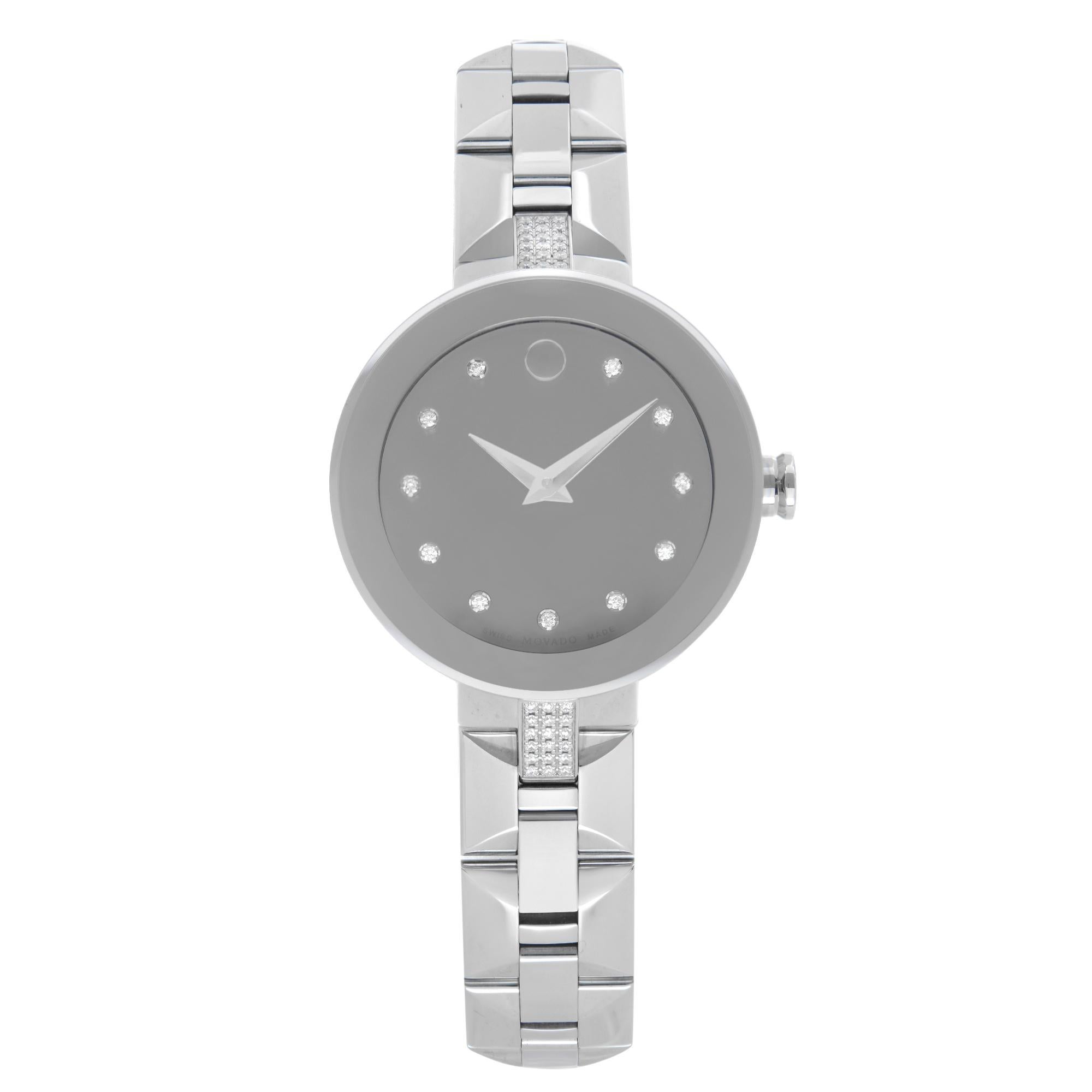 Movado Sapphire Steel Silver Mirror Diamond Dial Quartz Ladies Watch 0606815 For Sale