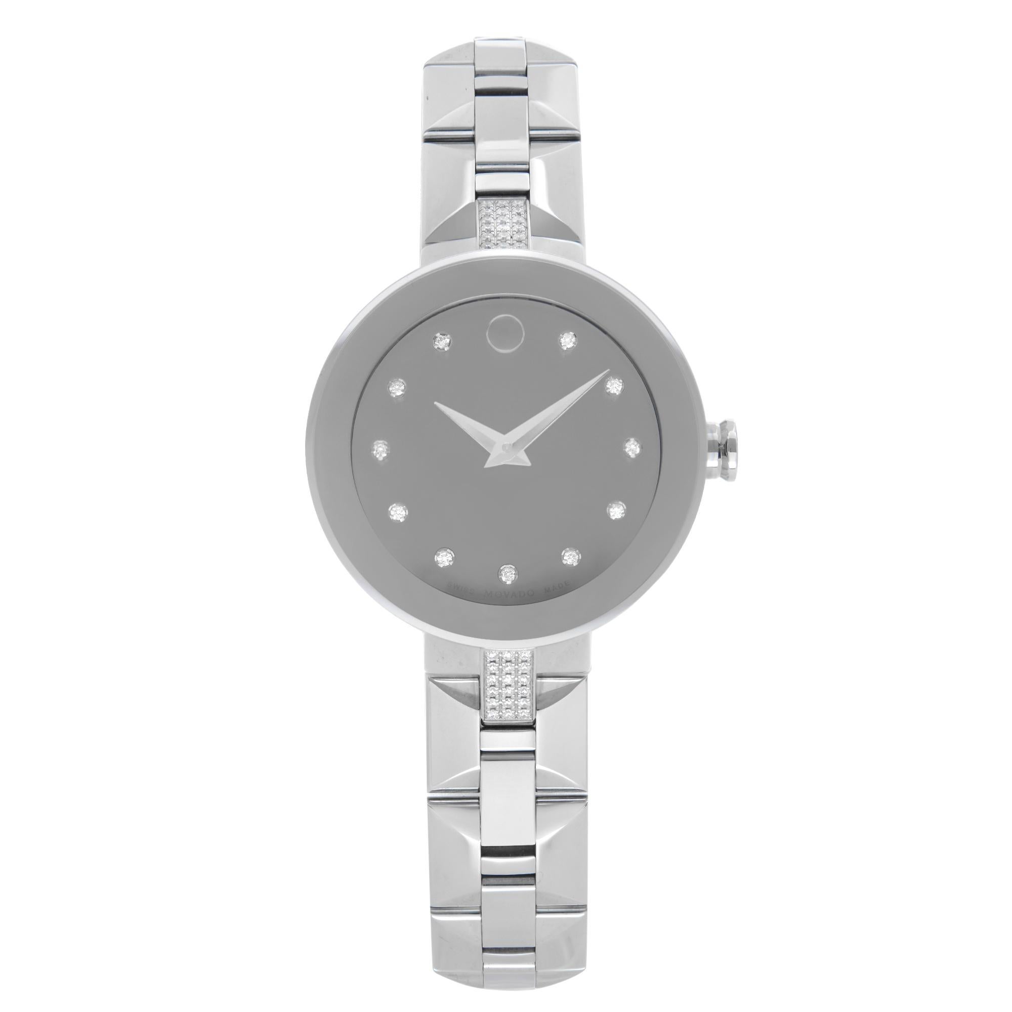 Movado Saphir Stahl Silber Spiegel Diamant Zifferblatt Quarz Damenuhr 0606815