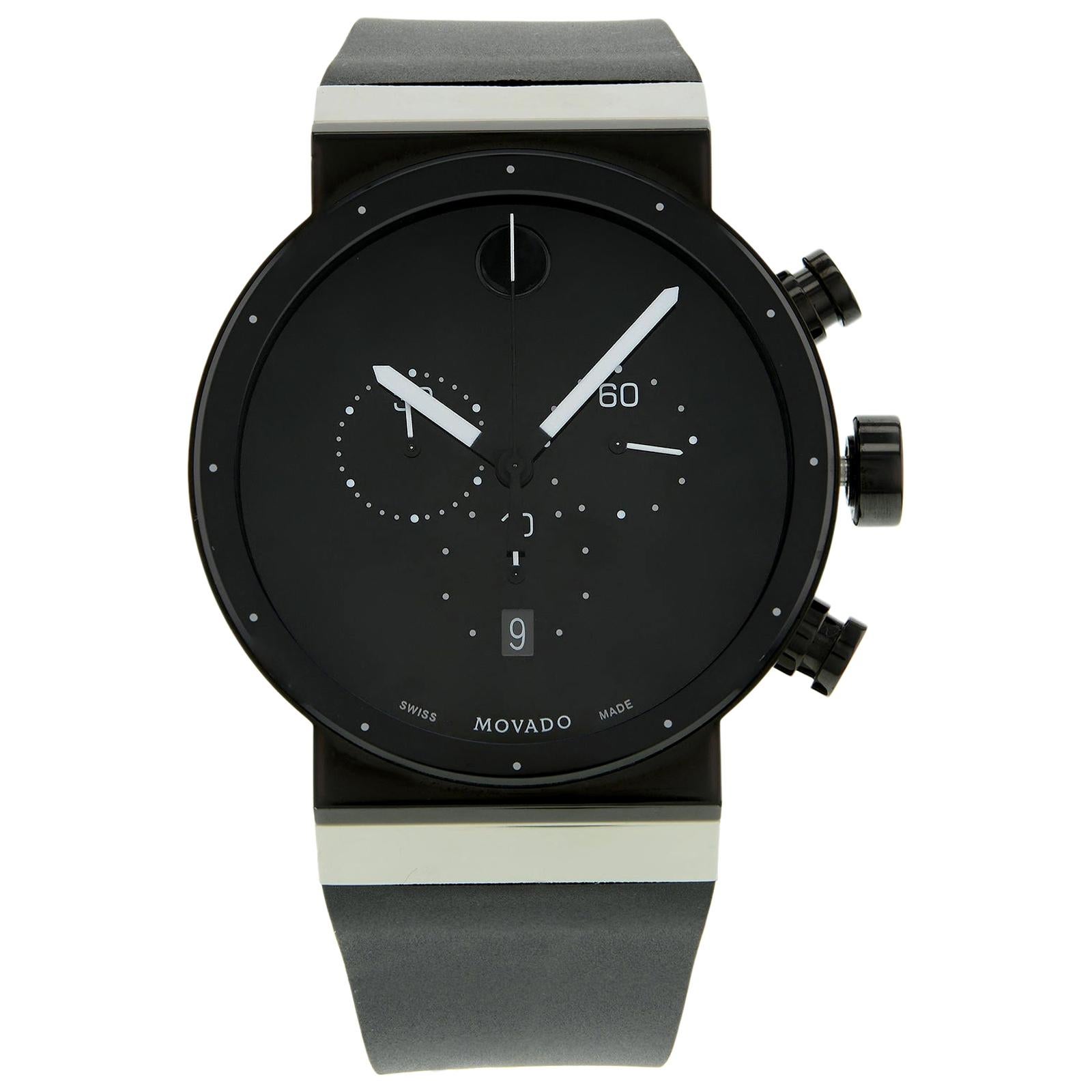 Movado Sapphire Synergy Steel Rubber Black on Black Quartz Men's Watch 0606501
