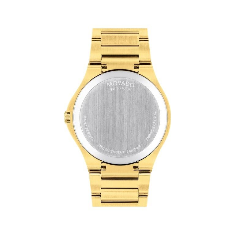 Movado SE 41mm Grey Dial Yellow Gold PVD-finished Stainless Steel Watch 607707 In New Condition For Sale In Wilmington, DE