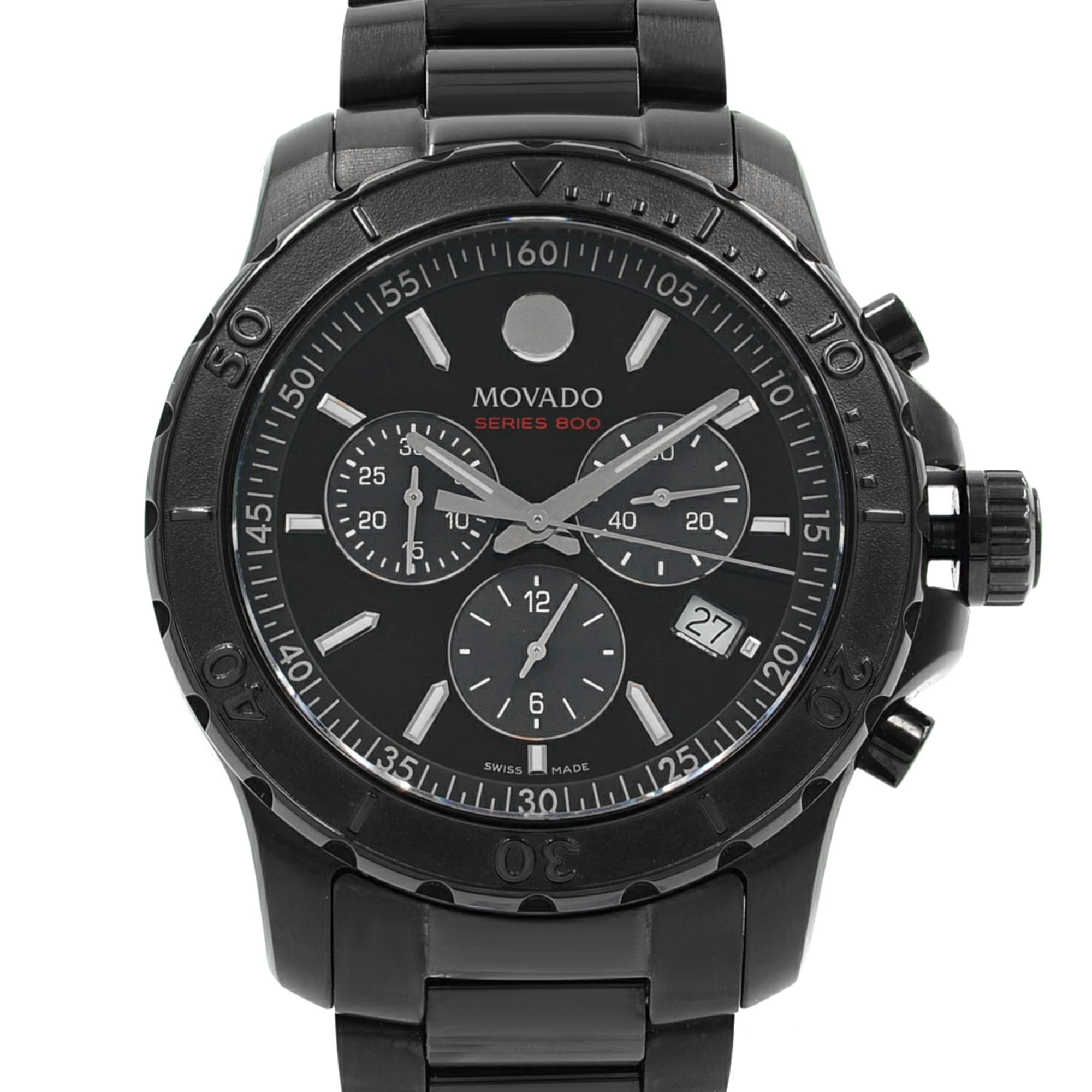 This pre-owned Movado Series 800 2600119 is a beautiful men's timepiece that is powered by a quartz movement which is cased in a stainless steel case. It has a round shape face, chronograph, date, small seconds subdial dial and has hand sticks style