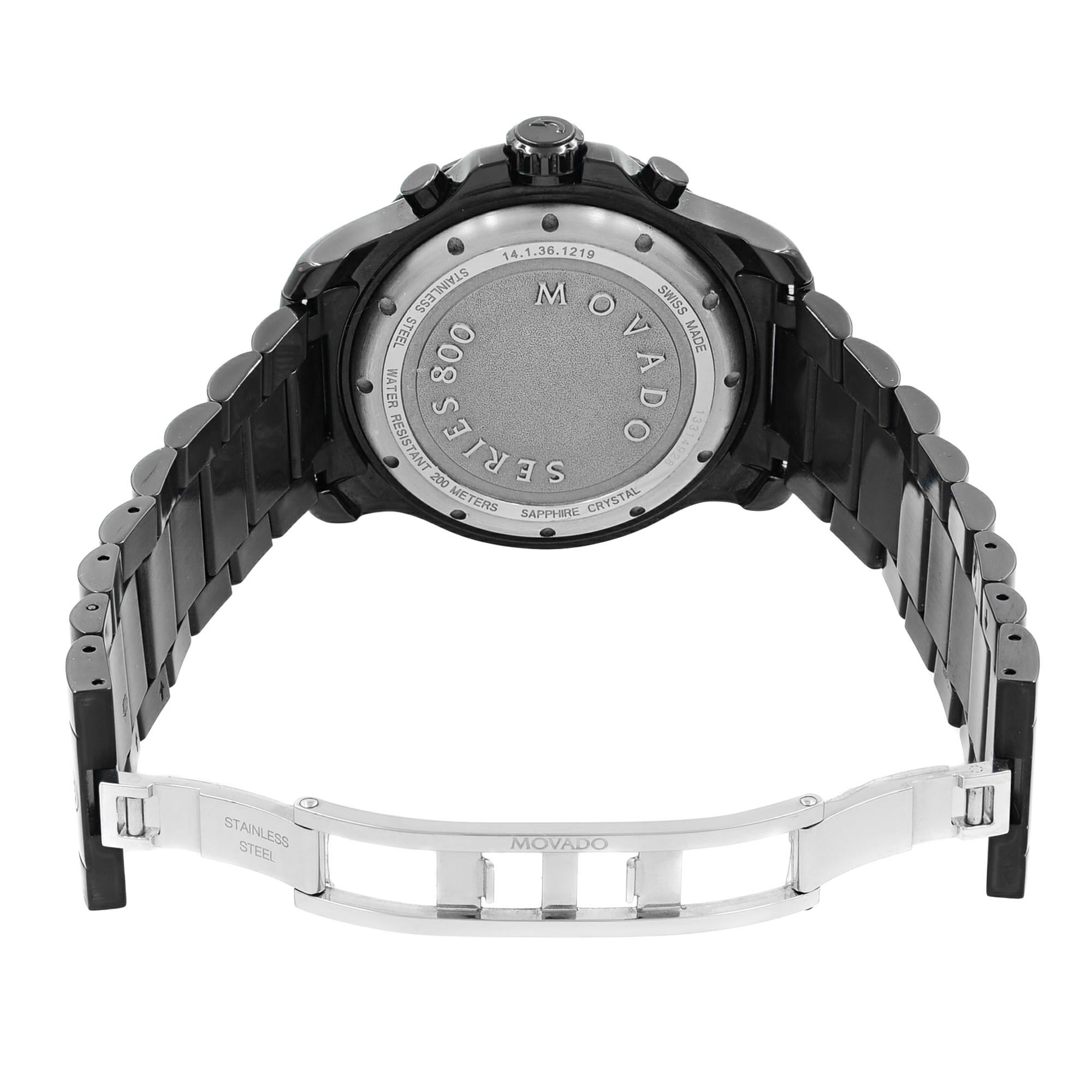Movado Series 800 Chrono Black on Black PVD Steel Quartz Men’s Watch 2600119 In Good Condition In New York, NY