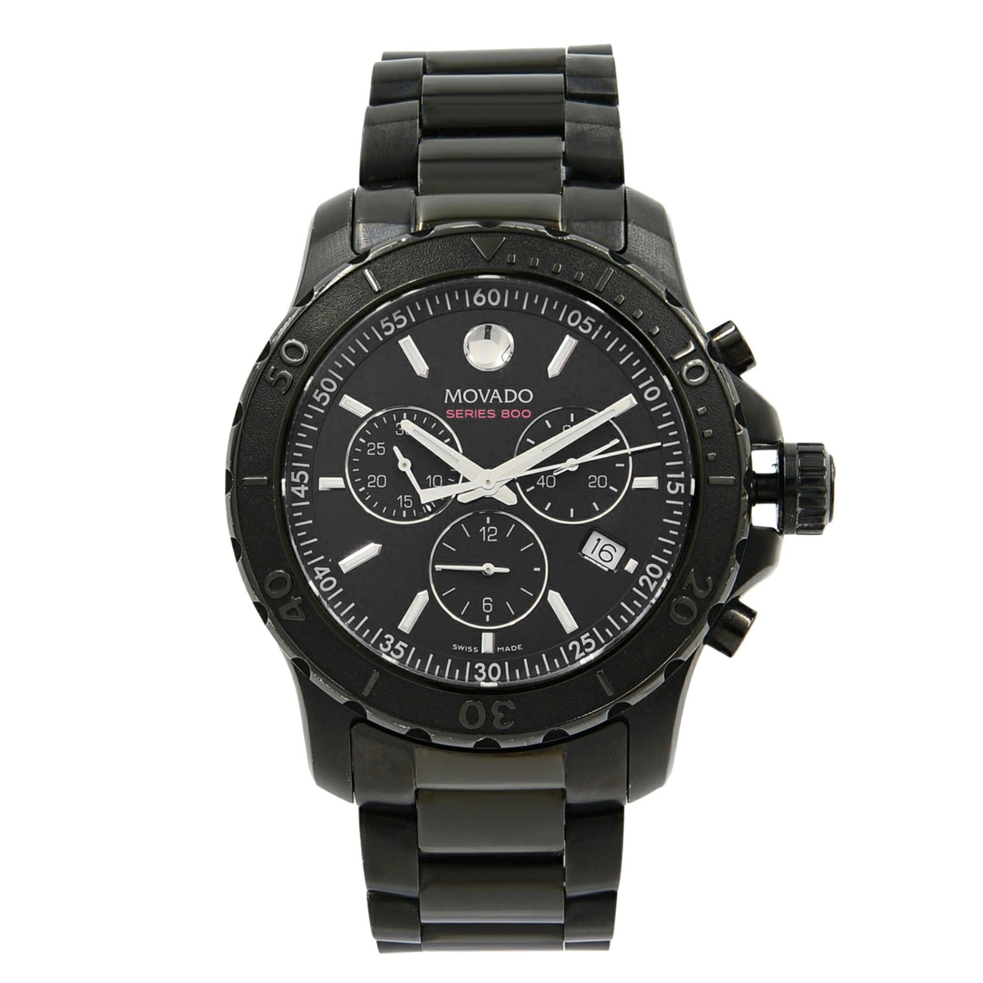 Movado Series 800 Chronograph Black Dial Quartz Stainless Steel Watch 2600119