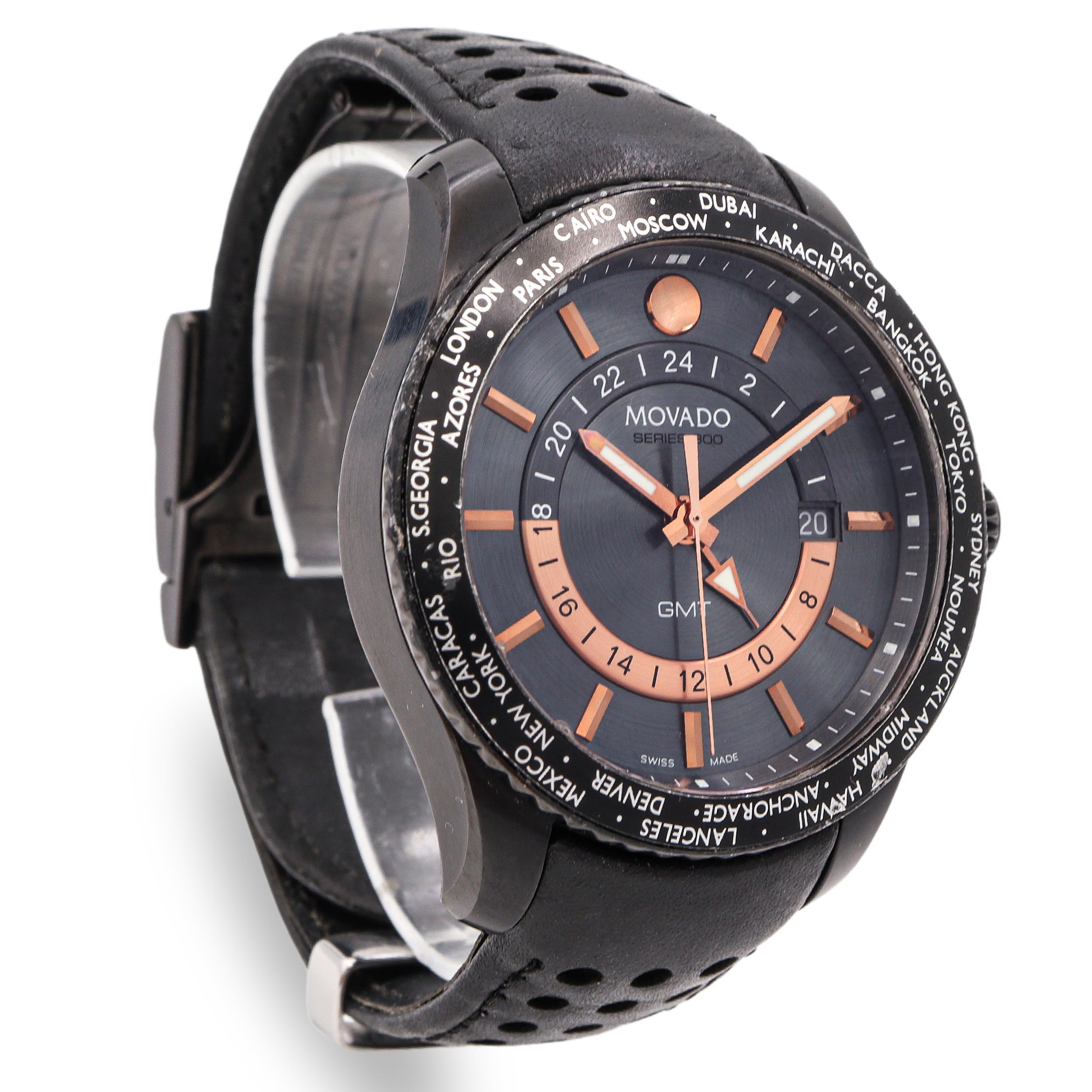 Montre Homme Movado Series 800 GMT World Time Quartz Ref. 14-1-36-1207 Bon état - En vente à New York, NY