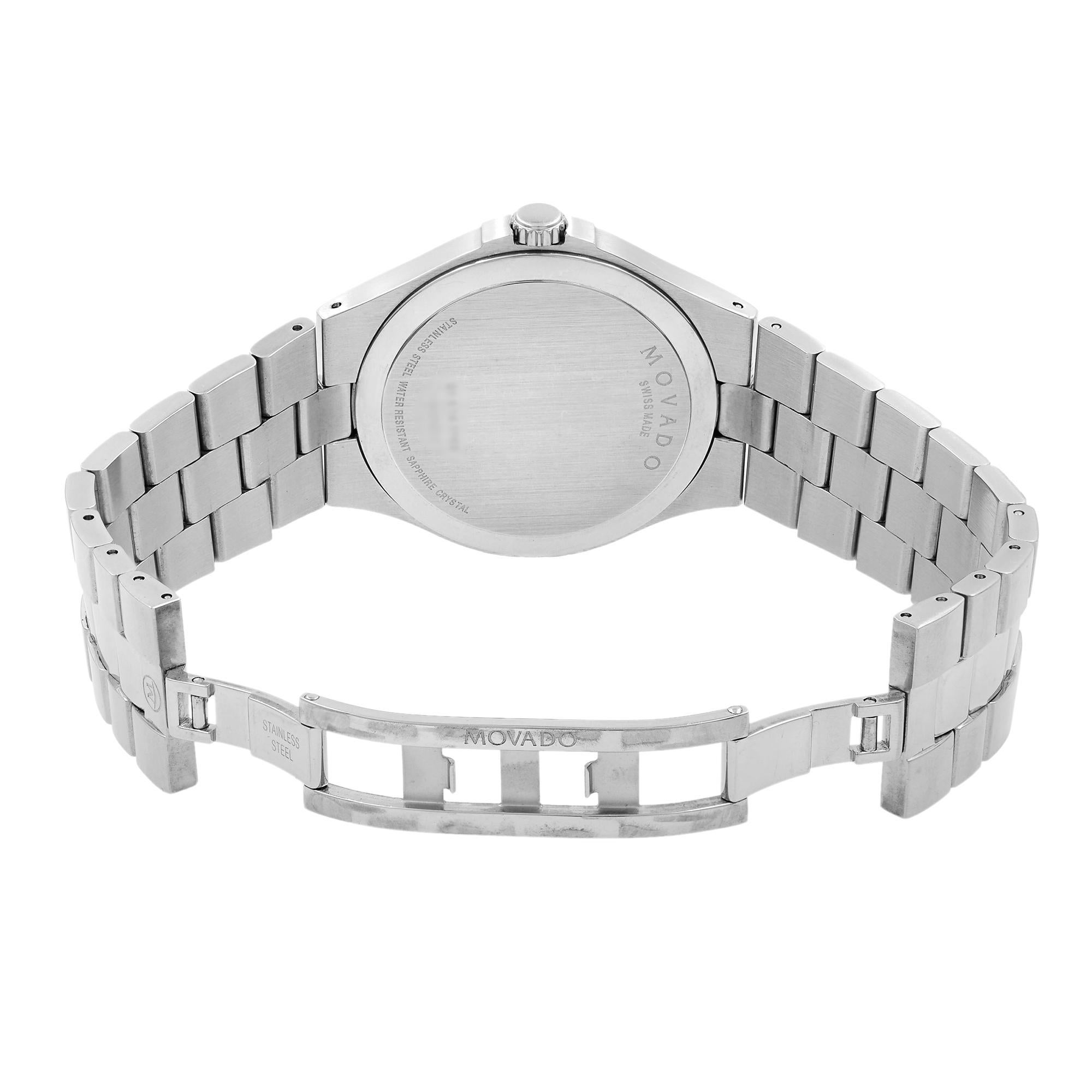 Movado Serio Museum Silver Sunray Dial Steel Men's Quartz Watch 0606556 In Good Condition In New York, NY