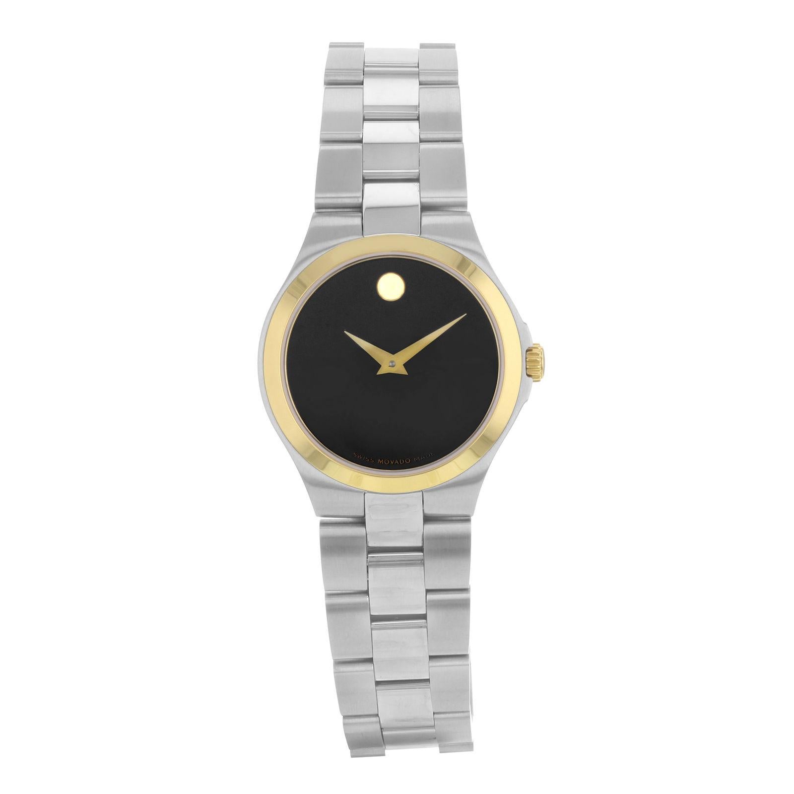 Movado Sport Edition Black Dial Gold Tone Bezel Steel Quartz Ladies Watch 606910
