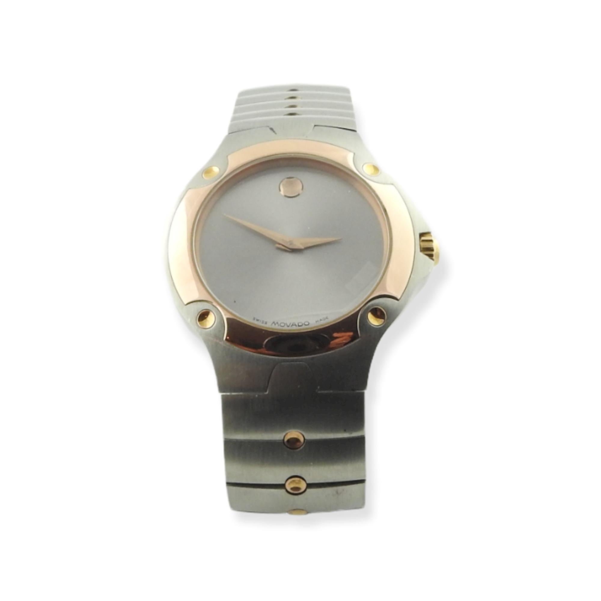 Women's or Men's Movado Sports Edition Stainless Silver Dial Rose Color Accents 86.G1.1892