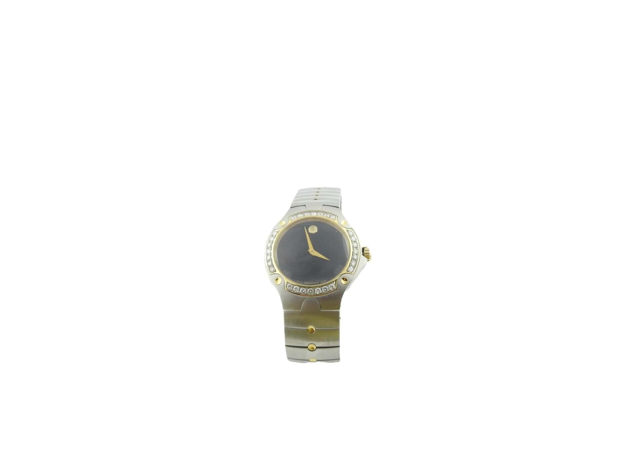 Round Cut Movado Sports Edition Two Tone Diamond Watch 81 G1 1892 w/ Box