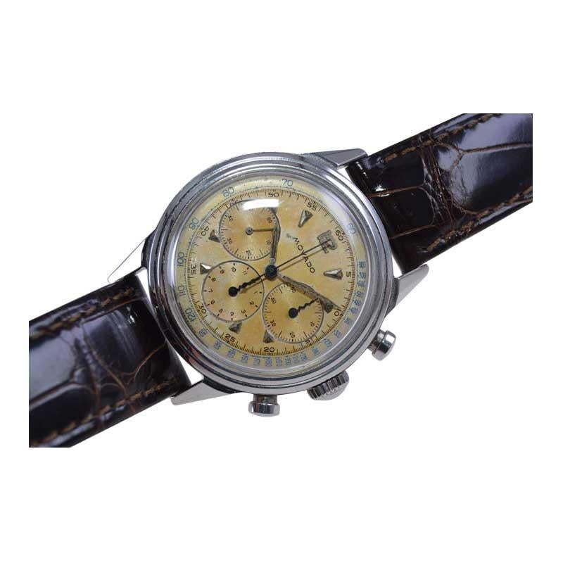 Movado, chronographe Art déco en acier inoxydable de haute qualité avec cadran d'origine, années 1940 en vente 5
