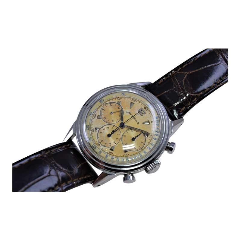 Movado, chronographe Art déco en acier inoxydable de haute qualité avec cadran d'origine, années 1940 en vente 6