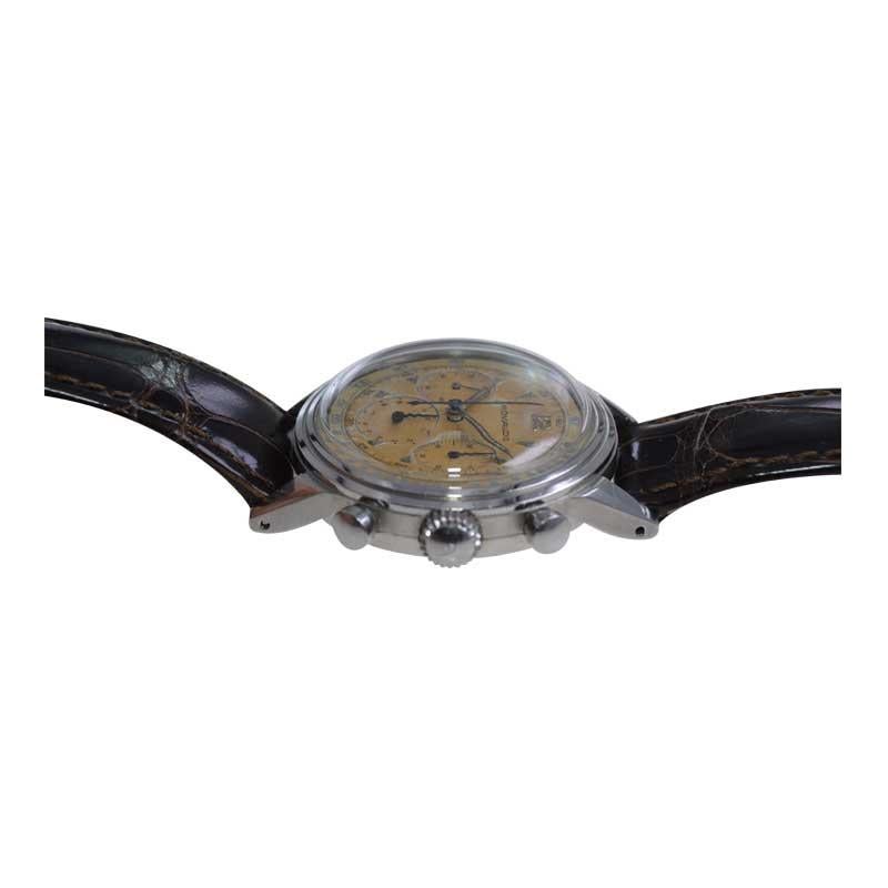 Movado, chronographe Art déco en acier inoxydable de haute qualité avec cadran d'origine, années 1940 en vente 7