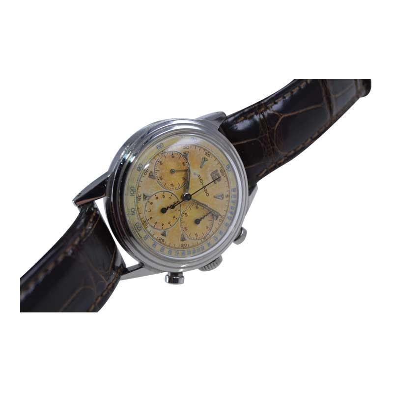 Movado, chronographe Art déco en acier inoxydable de haute qualité avec cadran d'origine, années 1940 en vente 8