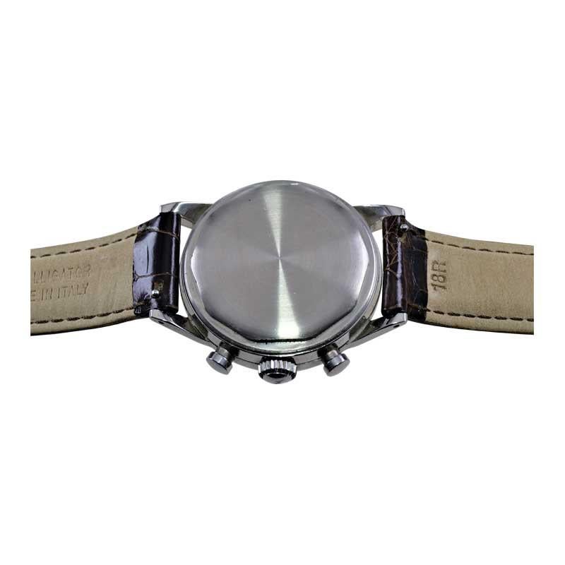 Movado, chronographe Art déco en acier inoxydable de haute qualité avec cadran d'origine, années 1940 en vente 9