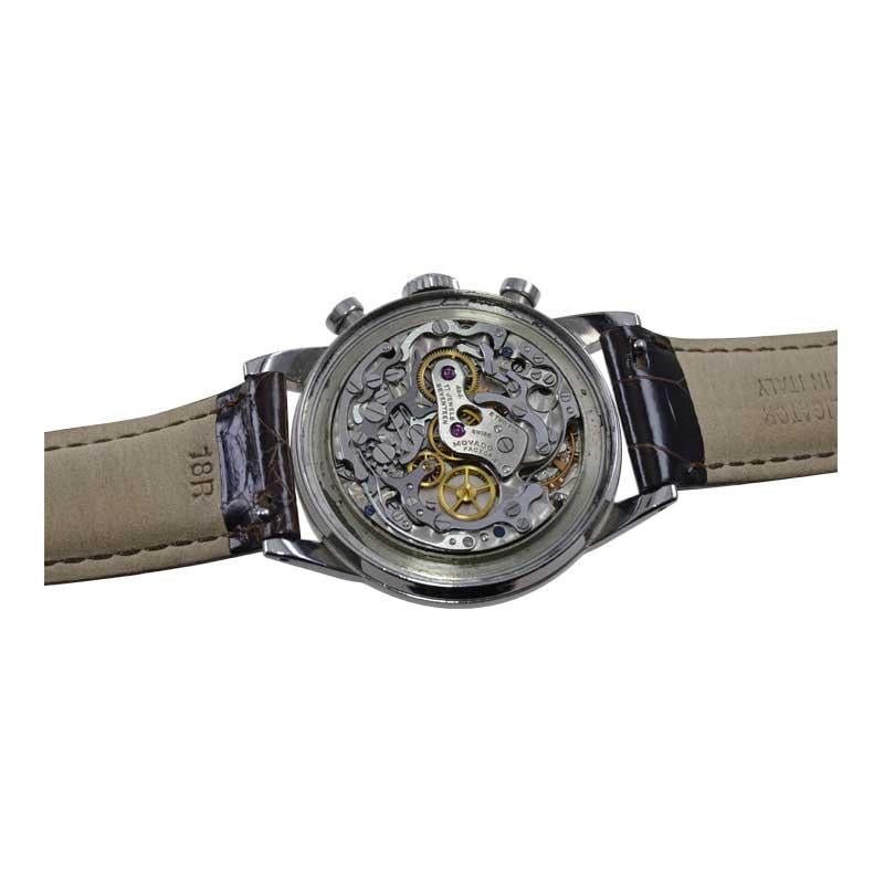 Movado, chronographe Art déco en acier inoxydable de haute qualité avec cadran d'origine, années 1940 en vente 11