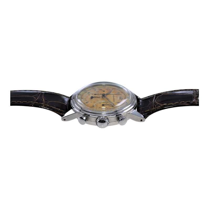 Movado, chronographe Art déco en acier inoxydable de haute qualité avec cadran d'origine, années 1940 en vente 4