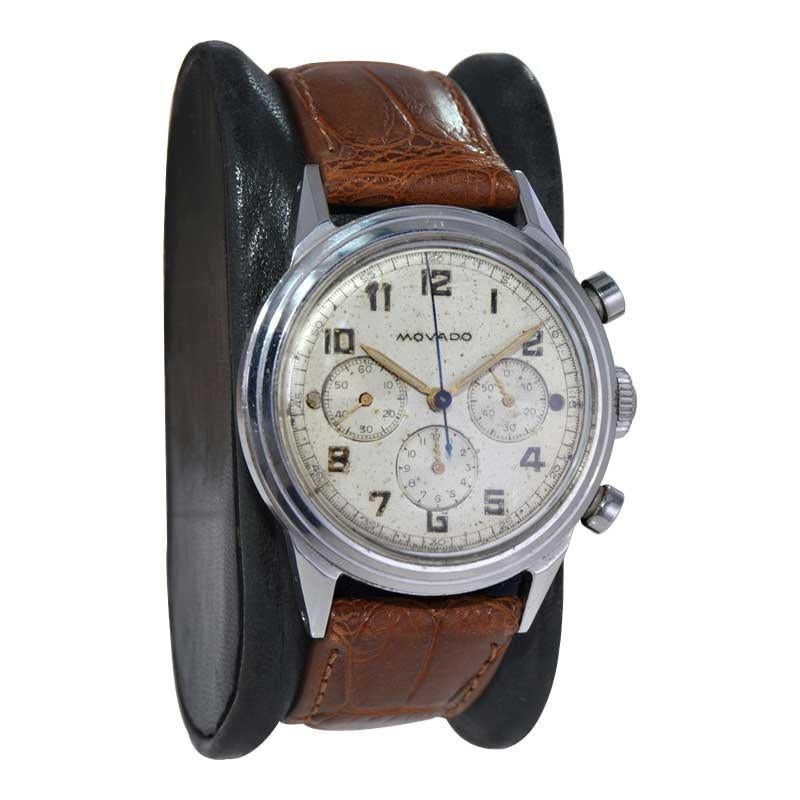 Movado Edelstahl-Chronograph mit Original-Zifferblatt, ca. 1940er Jahre (Art déco) im Angebot