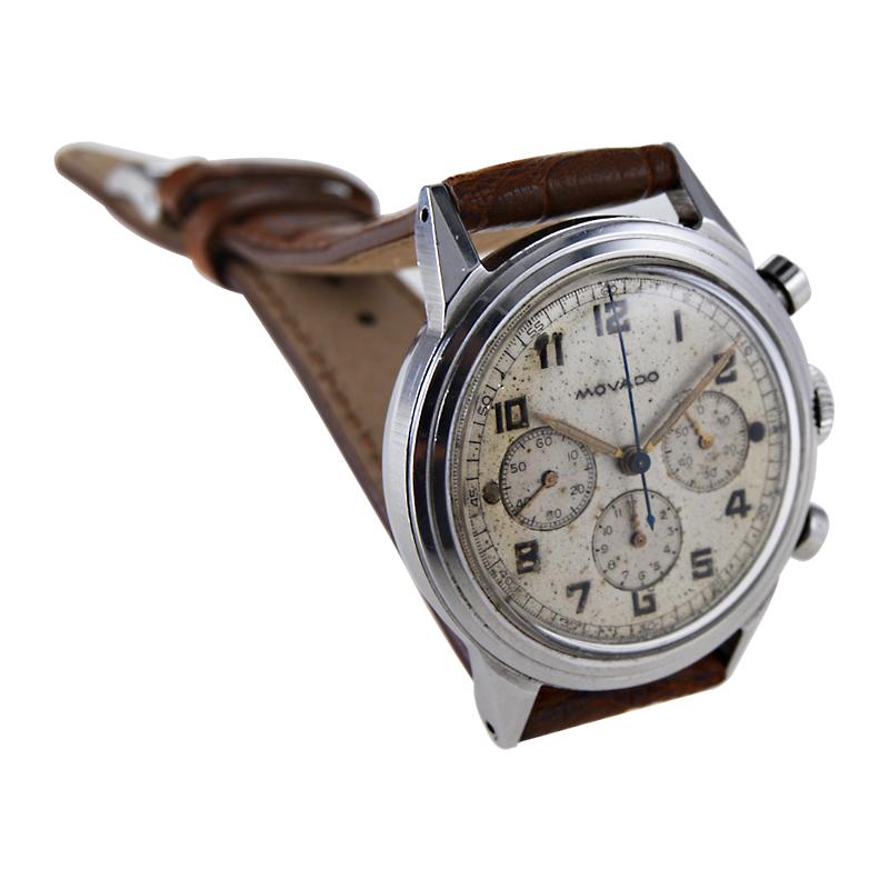 Art Deco Movado Stainless Steel Chronograph with Original Dial, circa 1940's For Sale
