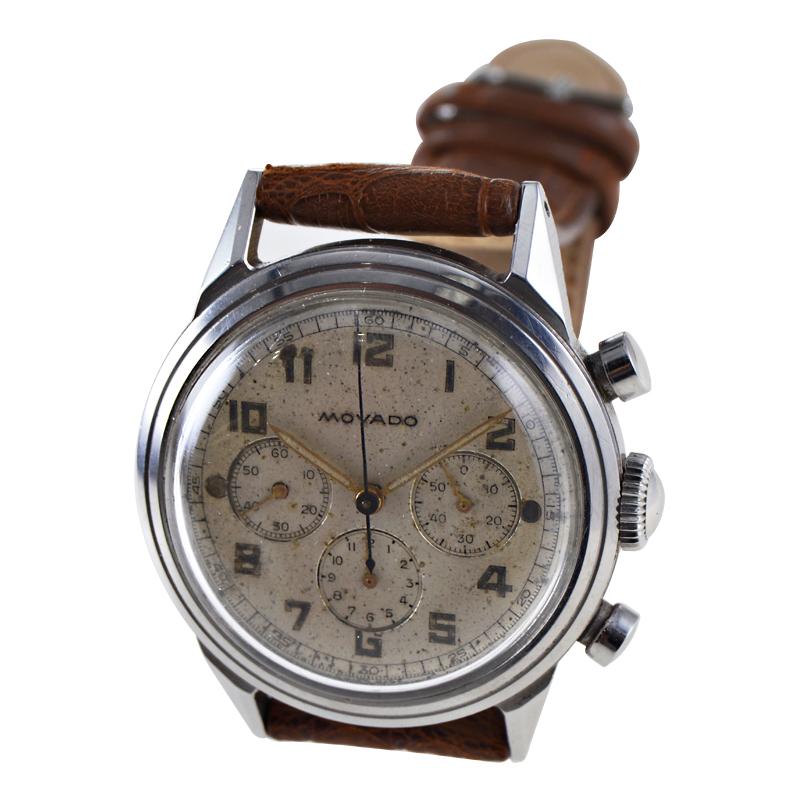Women's or Men's Movado Stainless Steel Chronograph with Original Dial, circa 1940's For Sale