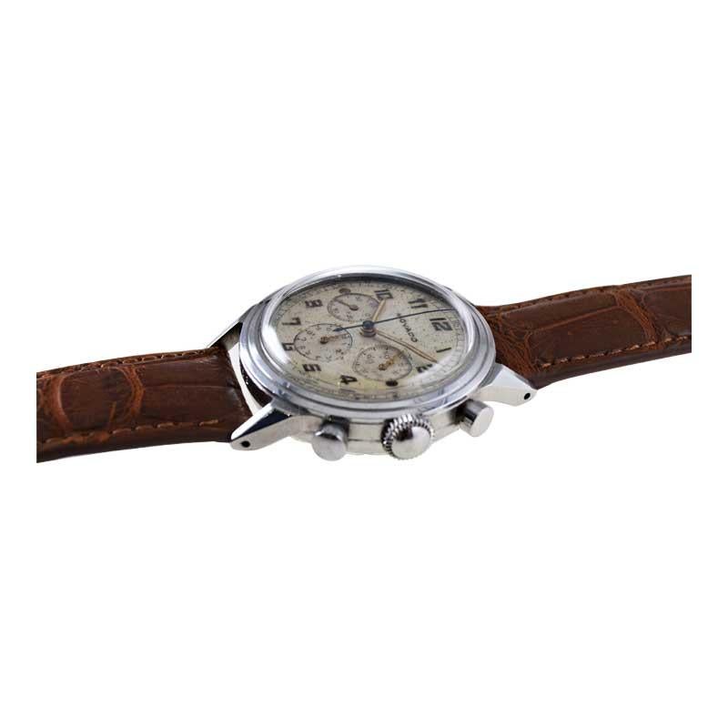 Movado Edelstahl-Chronograph mit Original-Zifferblatt, ca. 1940er Jahre im Angebot 4