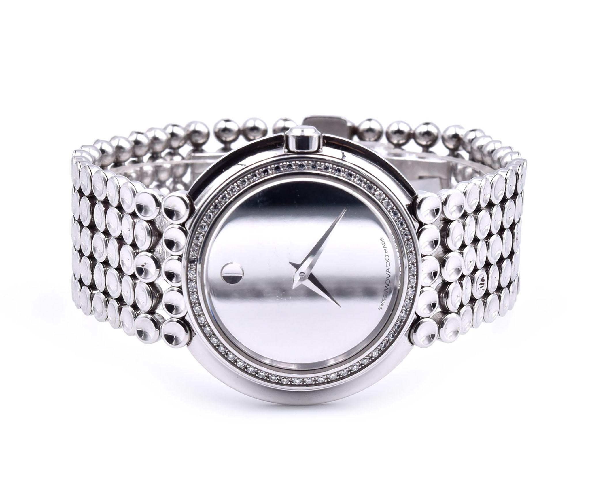 Round Cut Movado Stainless Steel Diamond Trembrili Watch