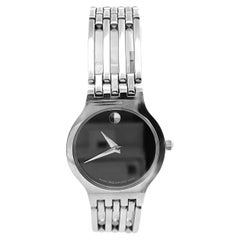 Movado Stainless Steel Watch, 20mm Black Dial, Quartz Movement
