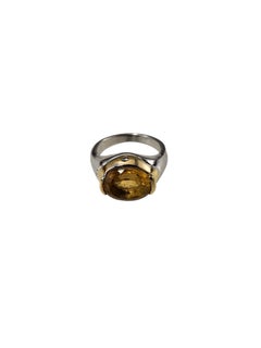 Movado Sterling and 18K Yellow Gold Citrine and Diamond Ring Size 5 #25042
