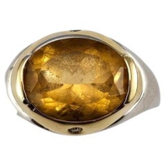 Movado Sterling and 18K Yellow Gold Citrine and Diamond Ring Size 5 #25042