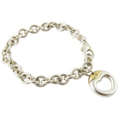 Vintage Movado Sterling Silver 18 Karat Yellow Gold Diamond Heart Charm Link Bracelet