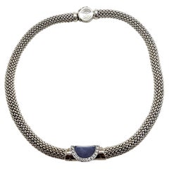 Movado Collana a girocollo in argento sterling e oro bianco 18 carati con diamanti e calcedoni