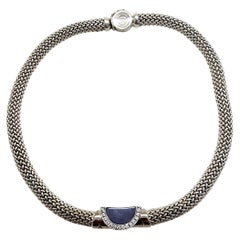 Movado Sterling Silber 18K Weißgold Chalcedon Diamant Mesh Choker Halskette