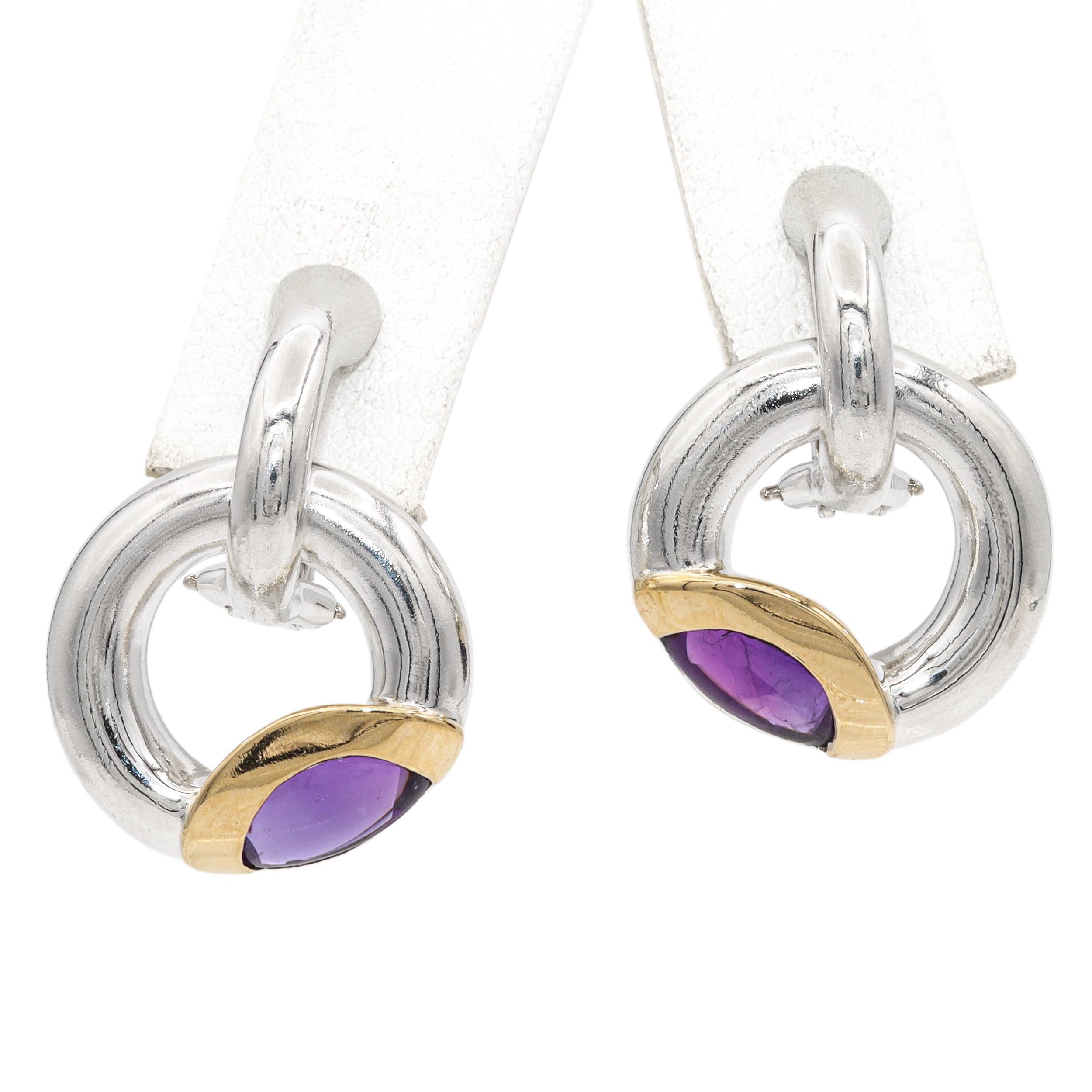 Pendentif et boucles d'oreilles en améthyste Movado en argent sterling et or jaune 18 carats Bon état - En vente à New York, NY