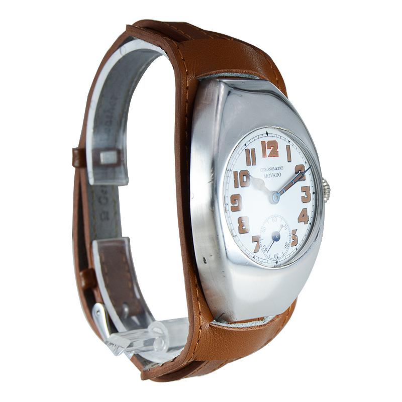 Movado Sterling Silber Campaigner Stil Tonneau Form Handaufzug, um 1915 im Zustand „Hervorragend“ in Long Beach, CA